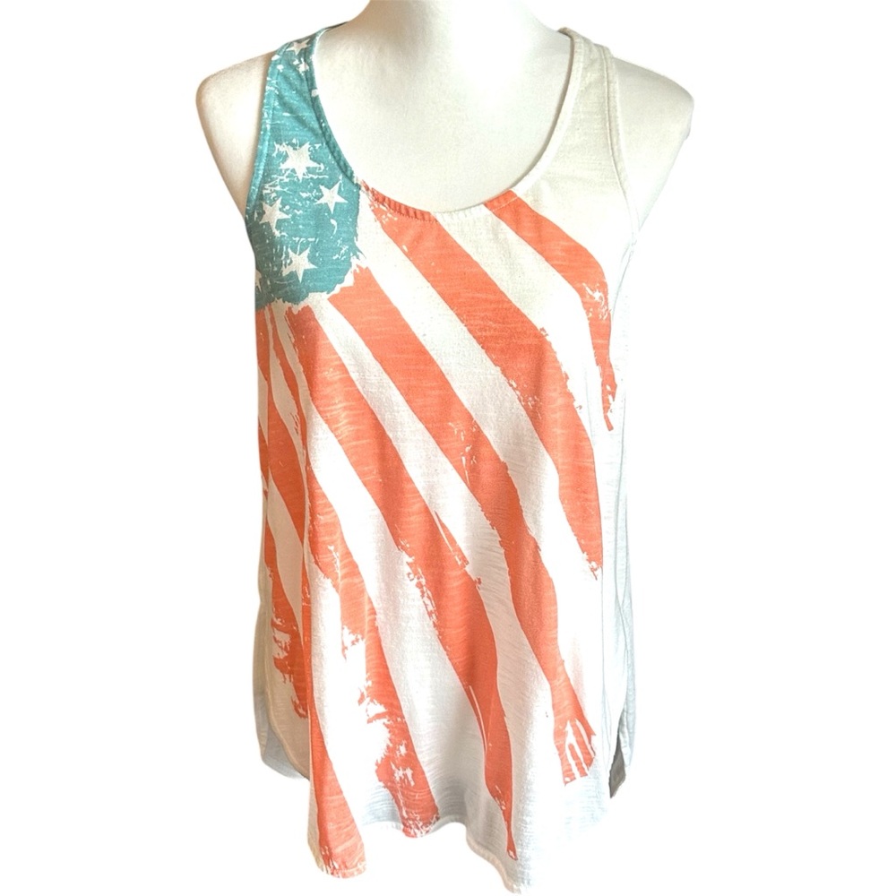 Roper Tank Top Women's Large White with American Flag Design & Braided Rope Tie